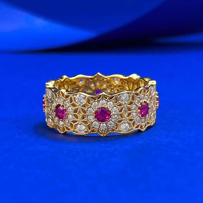 

Jewelry Exquisite Red Diamond Hollow Pattern Row Ring Gold Retro New Chinese Style No. 9