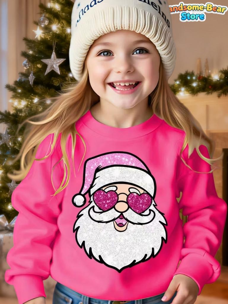 Girl Hoodies Christmas Theme 3D Print Round Neck Sweatshirt for Kids Holiday Casual Top Party Christmas Gift Children's Clothing