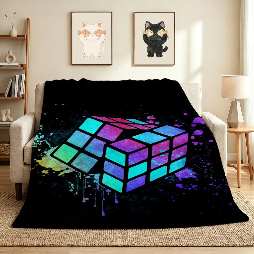Rubik'S Cube Flannel Blanket Throw Blanket Soft Warm Sofa Bed Camping Car Home Decor Unique Christmas Gift C9301174