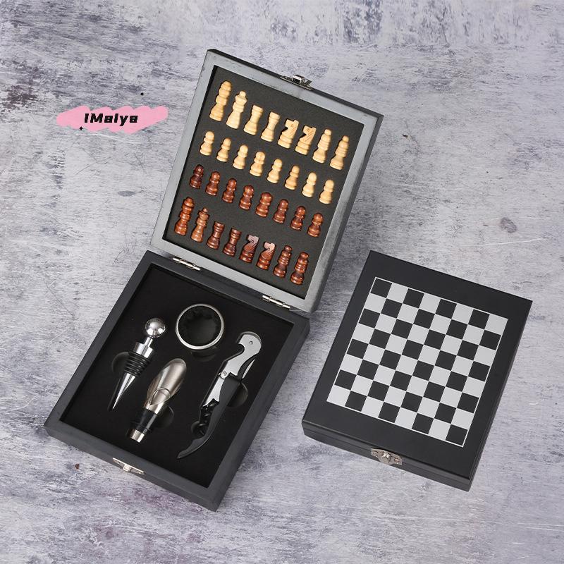 4-Piece Set Wine Opener with Chessboard Design Ideal Wine Accessories for Entertainment Wine Lovers Hosts Perfect Gift Idea