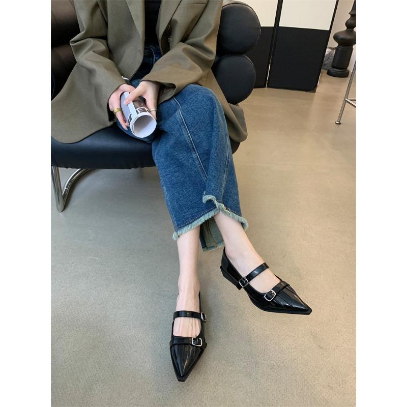 Nye Damesko Retrostil Tykke Hæler Damesko Mary Jane Motesko Grunne Spisse Tå Enkelsko Damer Komfort Kontorpumps