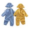 Hooded Baby Summer Romper: Double Layer Gauze, 100% Cotton, Solid Color, Breathable and Sweat-Absorbent - Ideal for Crawling and Casual Wear