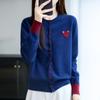 2025 Autumn/Winter Women's Velvet Heart Patchwork Knit Cardigan: Round Neck, Color Block, Long Sleeve, Korean Style.