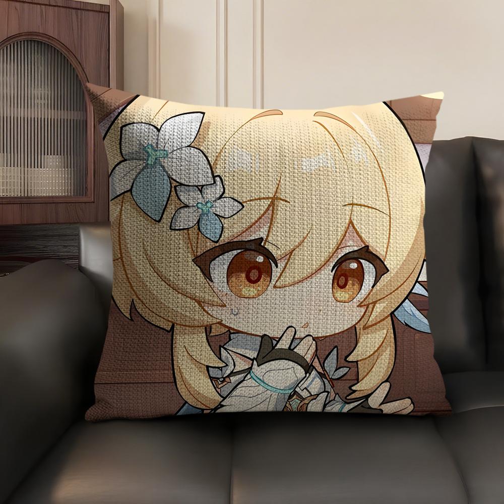Lumine Cute Cute Genshin Impact Cushion Cover Natural Linen Organic Fabric DoubleSided Printing Sofa Home Decor Pillow Case