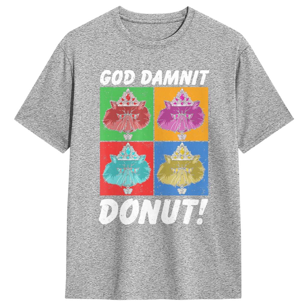 Unisex T-Shirt Gottverdammt Donut Katze Pop Art DCC Vintage Baumwolle T-Shirt Kurzarm T-Shirts Rundhals Kleidung Geschenkidee