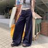 2024 Women's Dark Blue High-Waist Wide-Leg Jeans – Floor-Length & Stylish