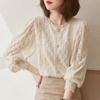 Autumn and Winter New Style French Lace Bottoming Shirt Women, Crocheted Hollow Lantern Sleeve Thin Women's Top