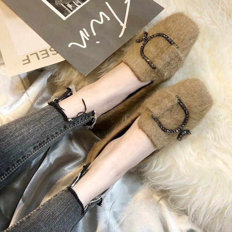 

Женские зимние 2025 мокасины из пушистой норки в корейском стиле, универсальные велюровые слипоны 35