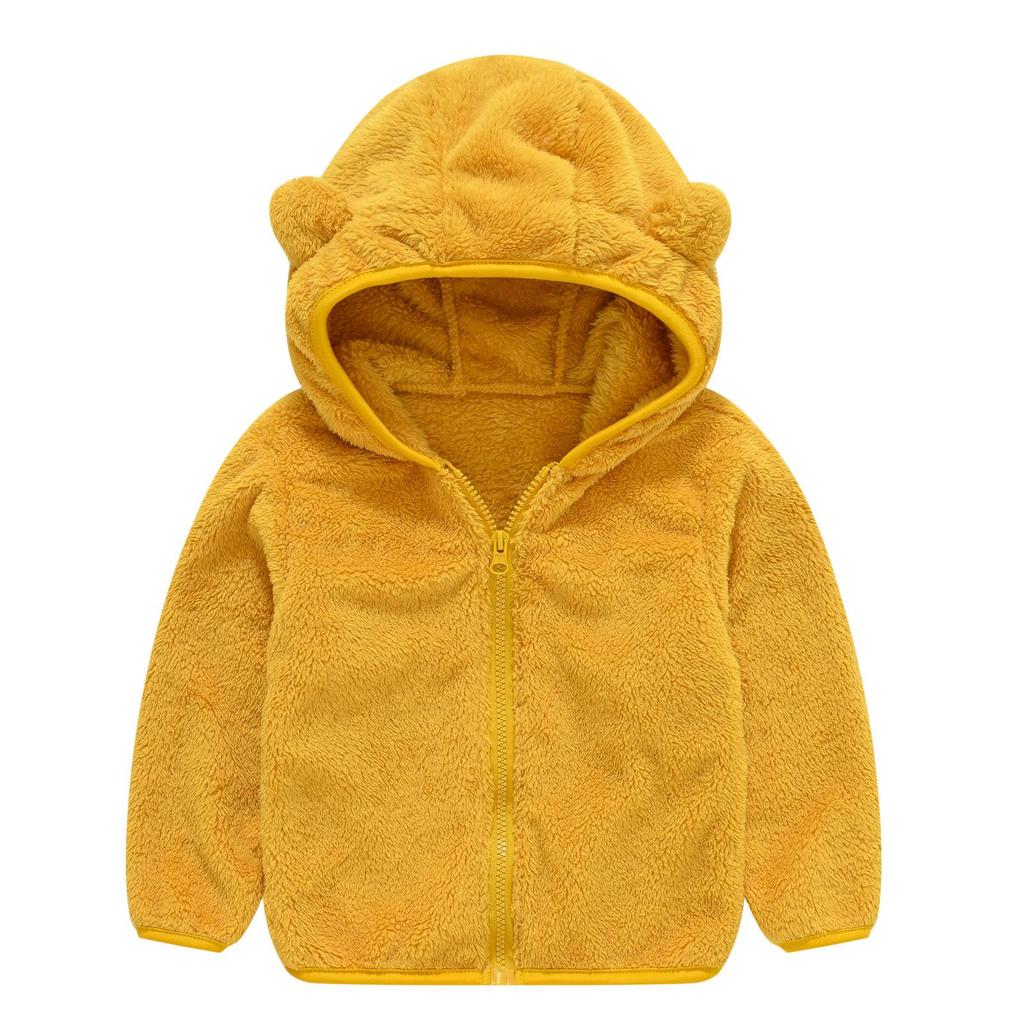 Kids Pure Color Teddy Fur Jackets Children Bear Ear Hoodies Coats Boys Girls Winter Warm Outerwear