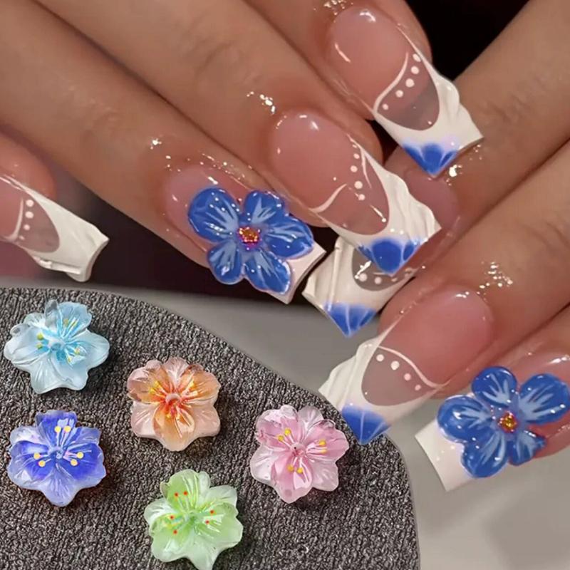 50Pcs 3D Flowers Butterfly For Nails Charms Gradient Ice Translucent Flower Nail Charms Luminous Decoration For Nails Design