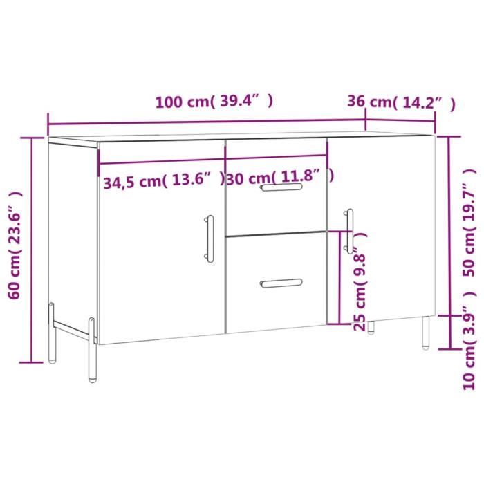 VidaXL Buffet gris béton 100x36x60 cm bois d'ingénierie 828184
