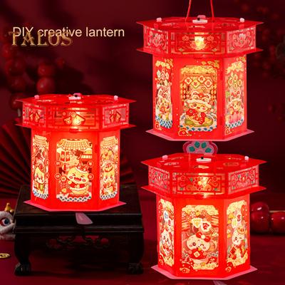 Sada lampy na rok s hadem s tyčí pro děti Přenosná DIY ruční kreslená hadí LED lampa na čínský Nový rok Jarní dekorace