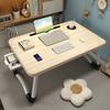 Folding Bed Desk Laptop Table Dormitory Portable Small Desks Cup Holder Slot Mobile Breakfast Table Bedroom Computer Tray Shelf