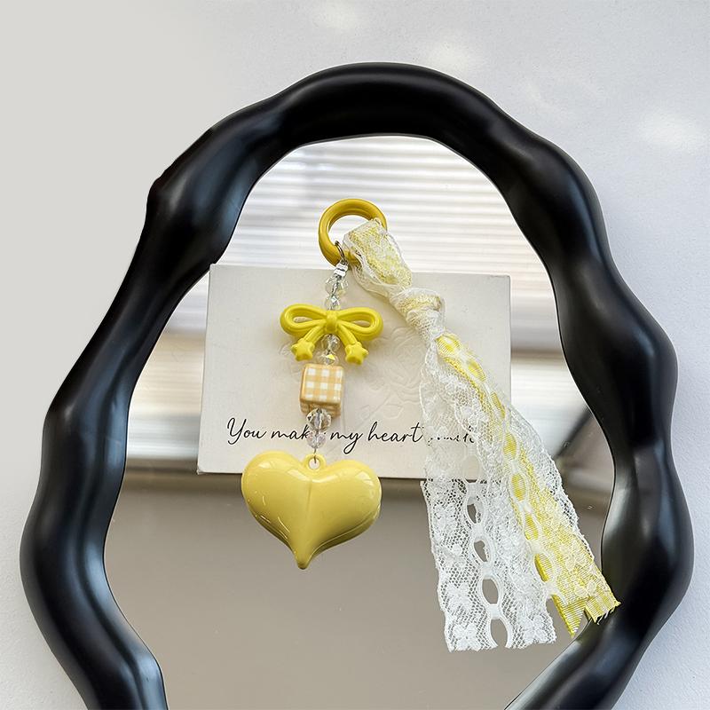 

Lace Keychain Heart Bow Charm Pendant Keyring Jewelry For Girl Women Gift Bag Decoration Bag Pendant Keyring жёлтый