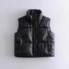 Autumn Winter PU Coat Women Black Stand Collar Vests Women Fashion Zipper Elegant Short Vests Female Ladies