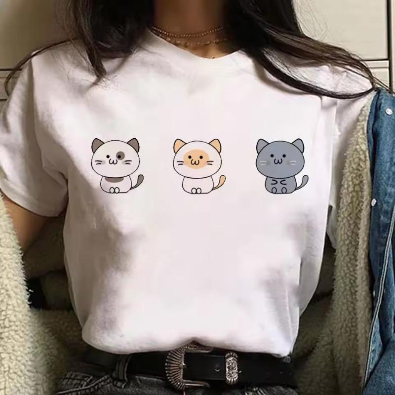 3D-tryckt söt djur-t-shirt för kvinnor roliga kattgrafiska t-shirts sommarmode överdimensionerade t-shirts kortärmade toppar med rund hals