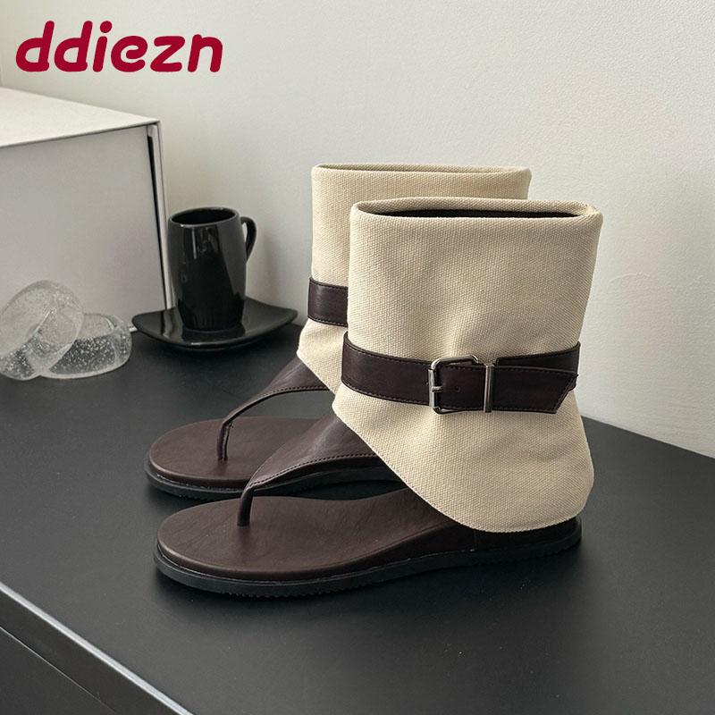 Fashion Footwear With Height Increasing Ladies Ankle Boots New 2025 Fashion Round Toe Women Sandals Booties Shoes Female Flip flops