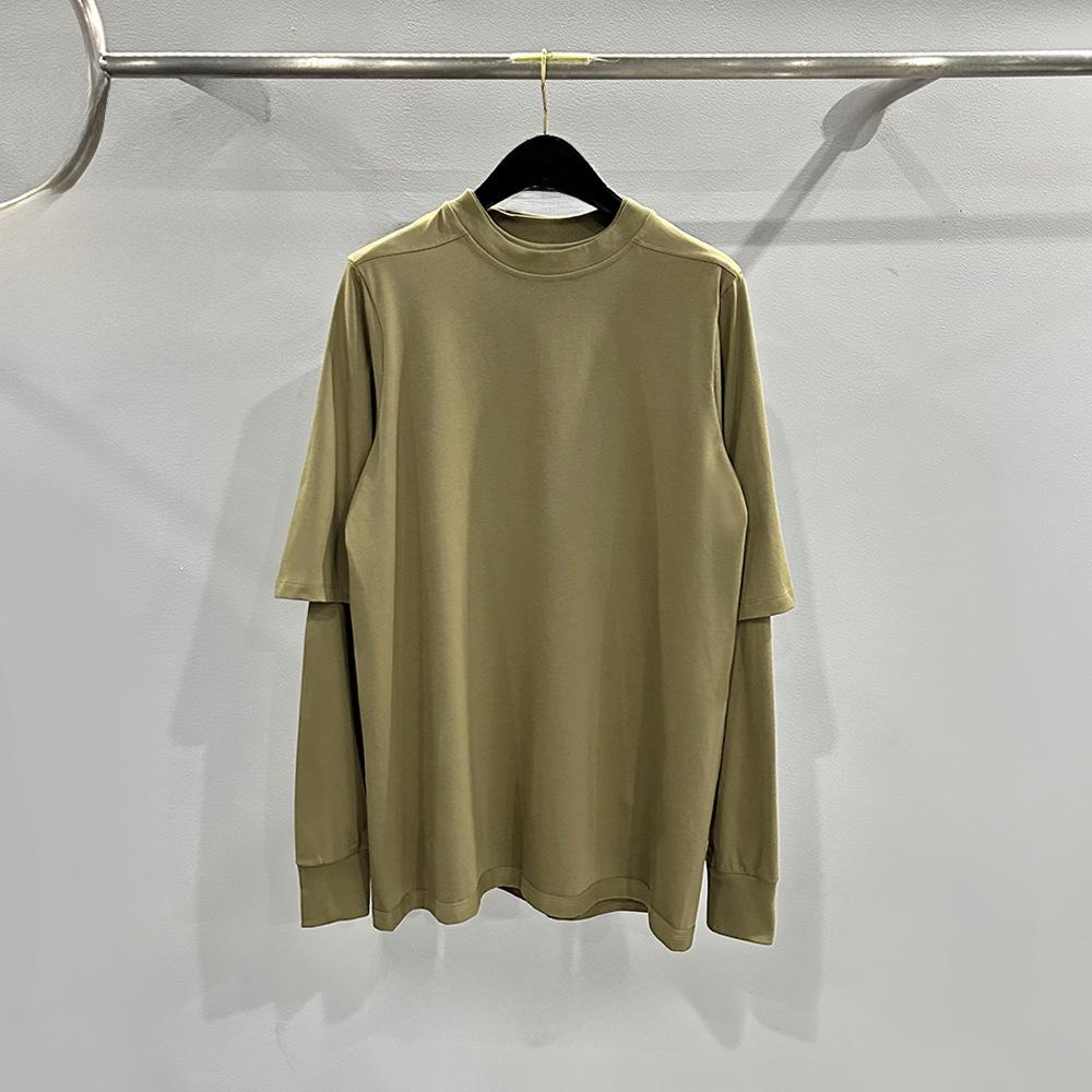 SUBHUMAN Men's 2024 Spring/Summer Two-Piece Knitted Double-Layer Solid Loose Long Sleeve T-Shirt