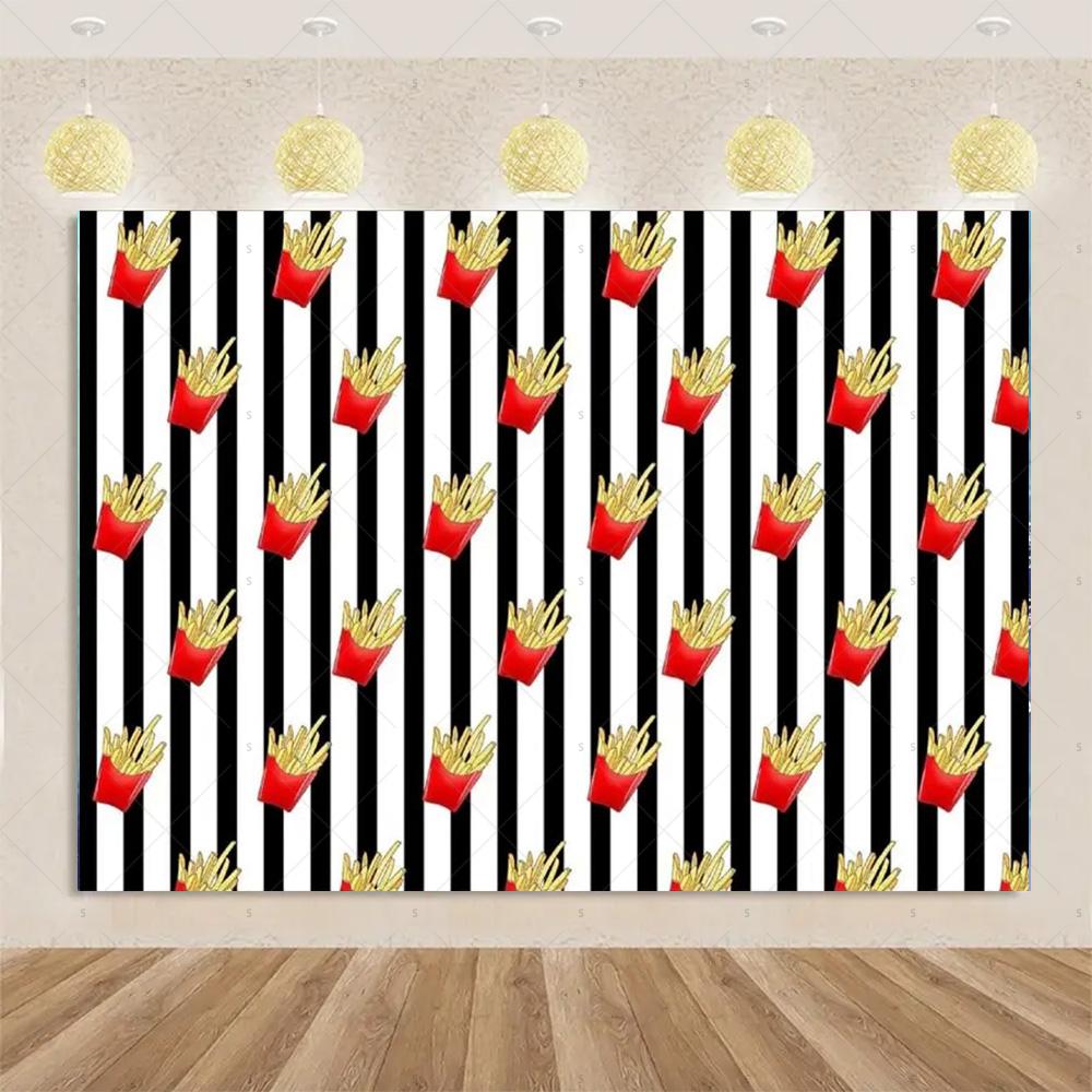 Pizza Hamburger Backdrop Supplies Quick Food Kid Birthday Party Decoration Cola French Fries Background Banner Photography Prop