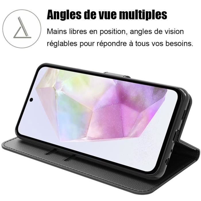 Coque de protection - BOOLING - Samsung Galaxy A35 5G - Cuir PU et TPU antichoc - Fonction de support réglable