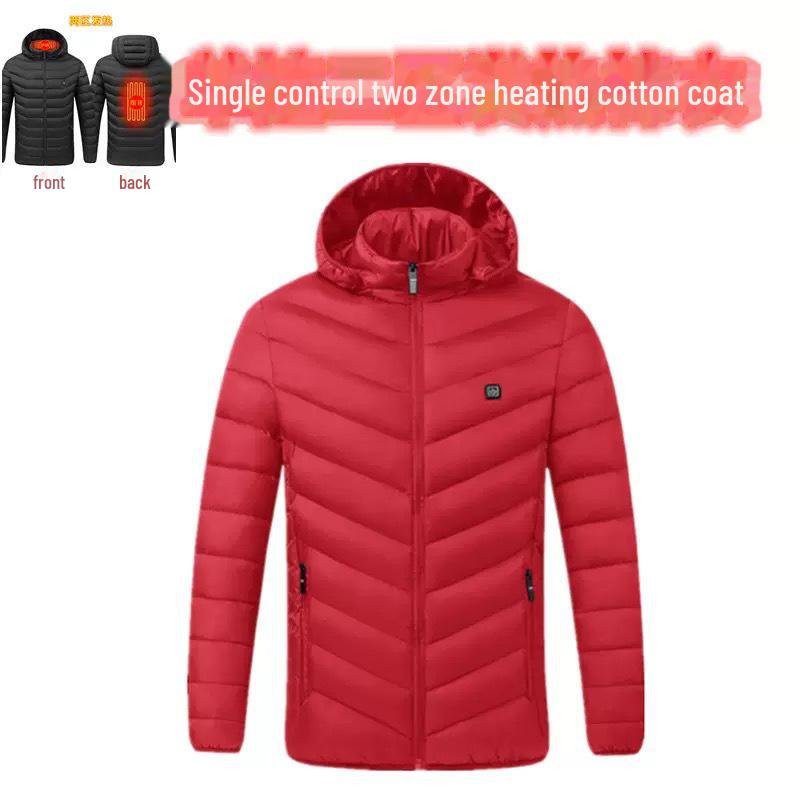 Men's Multi-Zone Hooded Electric Heated Cotton Coat with Long Sleeves