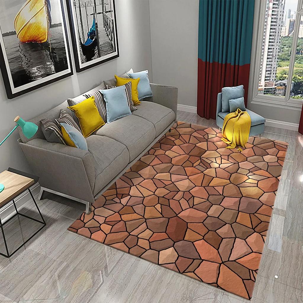 3D Black Stone Carpet Cobblestone Pattern Rug Texture Rectangle Area Rugs Living Room Bedroom Decor Polyester Yoga Floor Mat