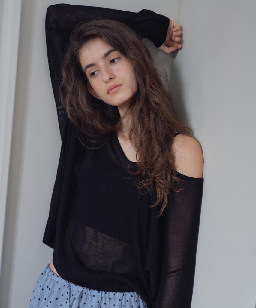CITTA Sheer Deep V-Neck Knit_Ctk272(Black)