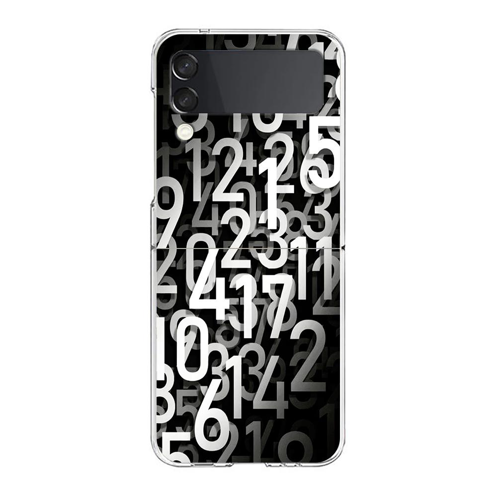 Phone Cover For Samsung Galaxy Z Flip 7 6 5 4 Case Transparent For Samsung Z Flip 3 Hard PC Foldable Shell Number Pattern Capas