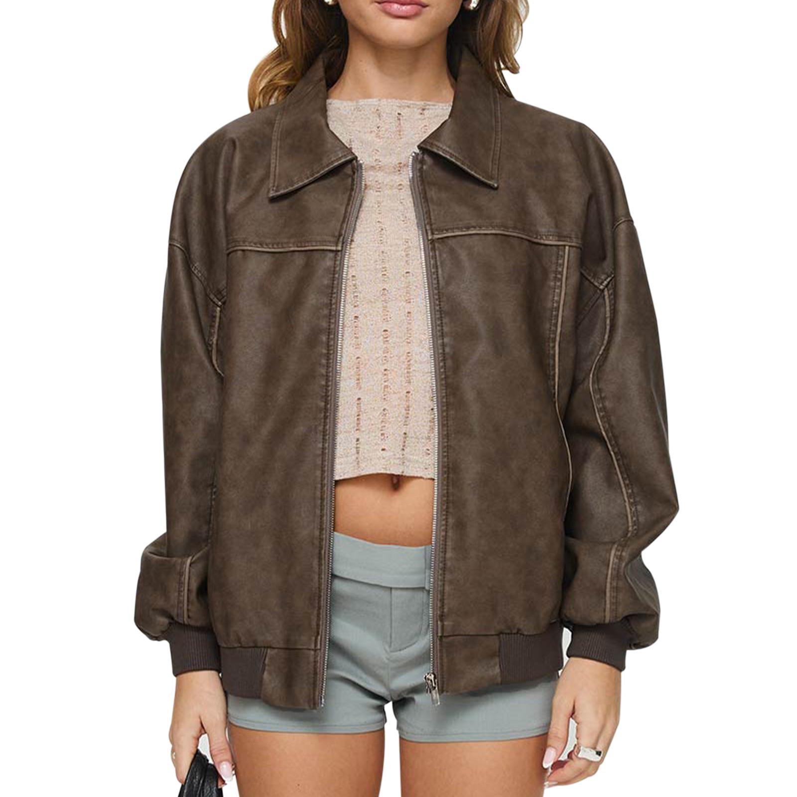 

Женская кожаная байкерская куртка, легкая, повседневная, осенняя, с длинными рукавами, на молнии, кардиган для верхней одежды, уличная одежда