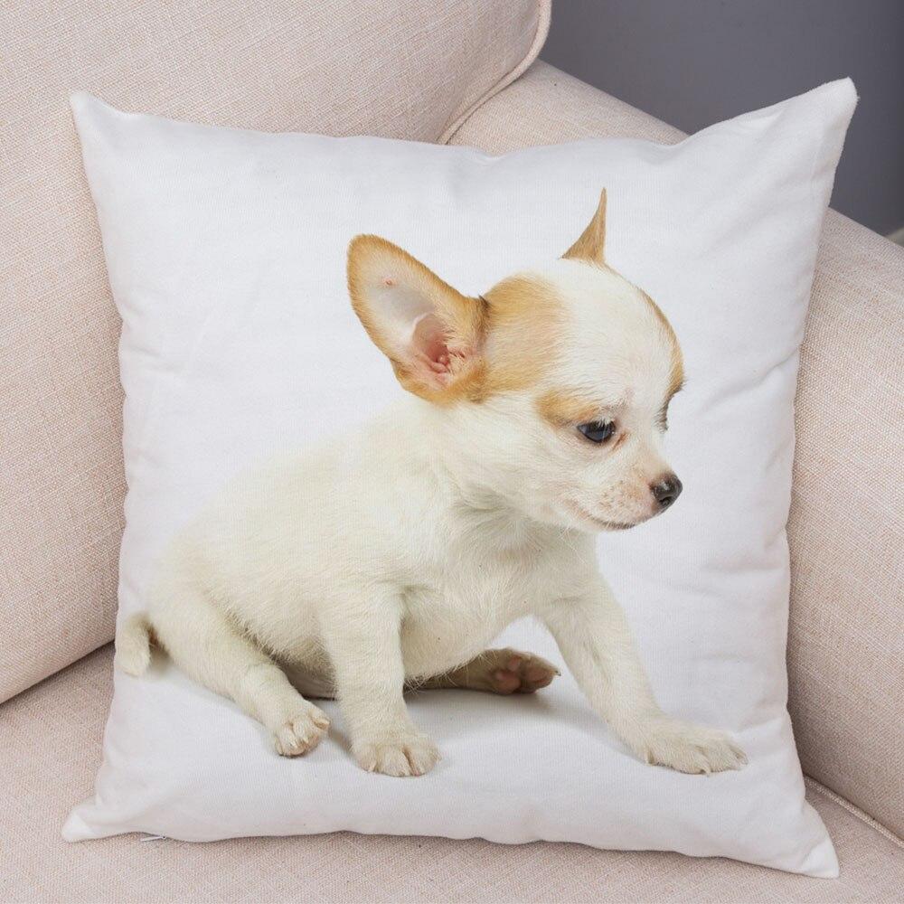 Cute Pet Animal Pillowcase Decorative Cute Puppy Chihuahua Pillowcase Soft Plush Cushion Cover for Car Sofa Home 45x45cm