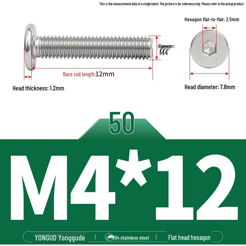 304 Stainless Steel Ultra-Thin Flat Head Hex Socket Bolt, M2-M12