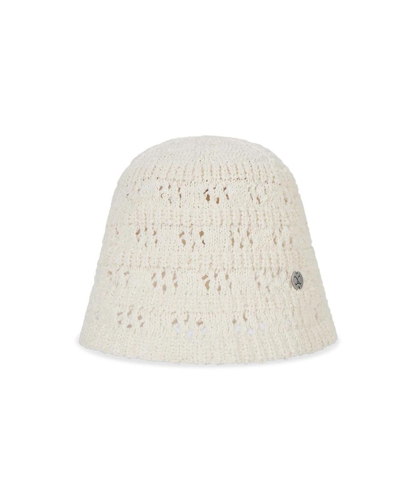 Bajal Va Curved Oval Metal Floral Punched Knit Bucket Hat Cream