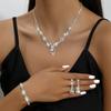 Bridal Set Necklace Earrings Bracelet Three-Piece Set, Copper Claw Chain Electroplated Silver