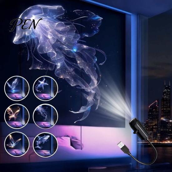 Compact Butterfly Lamp USB Projector Lamp, Mini LED Projection Light with 6 Films, Night for Car, Bedroom Ceiling Decoration Indoor Decorative