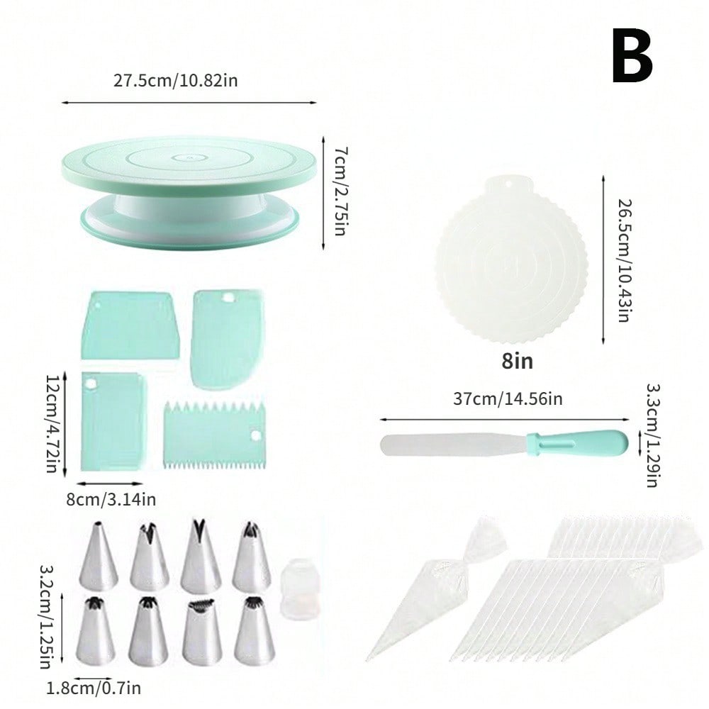 Cake Decorating Kit Cake Turntable Cream Spatula Stainless Steel Piping Tips Reusable Pastry Bags and Couplers Baking Supplies