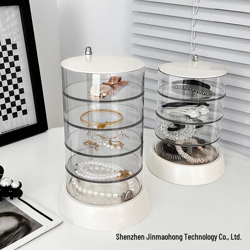 Rotating Transparent Jewelry Storage Box for Earrings, Necklaces, and Hair Accessories