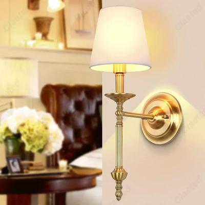 Simple LED Fabric Lampshade E14 Retro Wall Lamp Bedroom Bedside Lamp Home Living Room Corridor Balcony Hotel Decoration Lighting