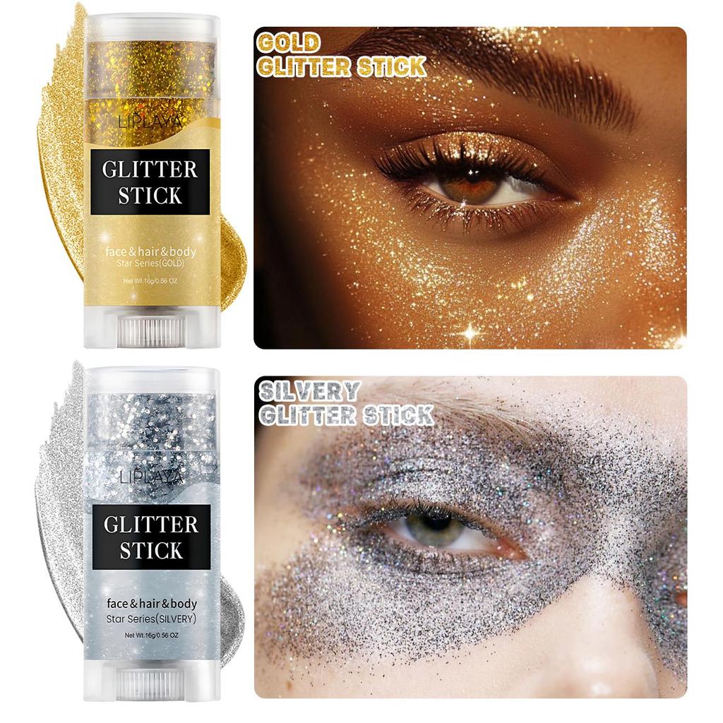 9 Colors Party Glitter Stick, Rotating Mermaid Face Glitter Stick, Rainbow Glitter for Face/Body/Hair/Eye, Washable Glitter-16g