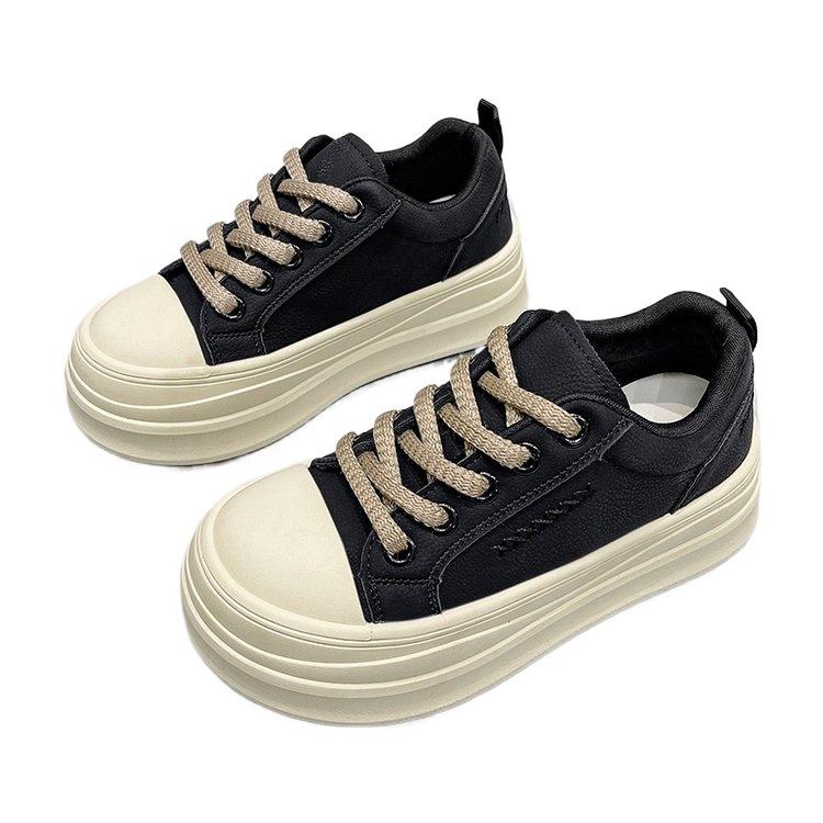 2026 Autumn Single Shoes Platform Plush Board Shoes Heightening Casual Sports Shoes Lace-up Women's Shoes