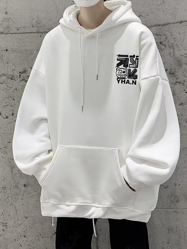 Men's Heavyweight Hooded Sweatshirt - Trendy Autumn/Winter High Street Style, Loose Fit, Velvet Lined.