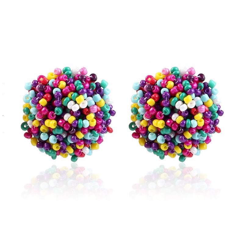European & American Fashion Half-Circle Stud Earrings with Rice Beads