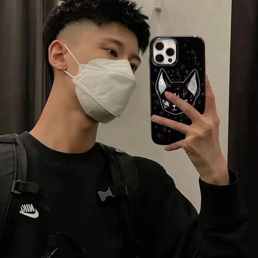 Trendy Cool Dark Luna Cat Phone Case For iPhone 17 16 15 14 13 12 11 Pro Max XR XS MAX 7 8 PLUS MINI Air INS Soft Cover Case