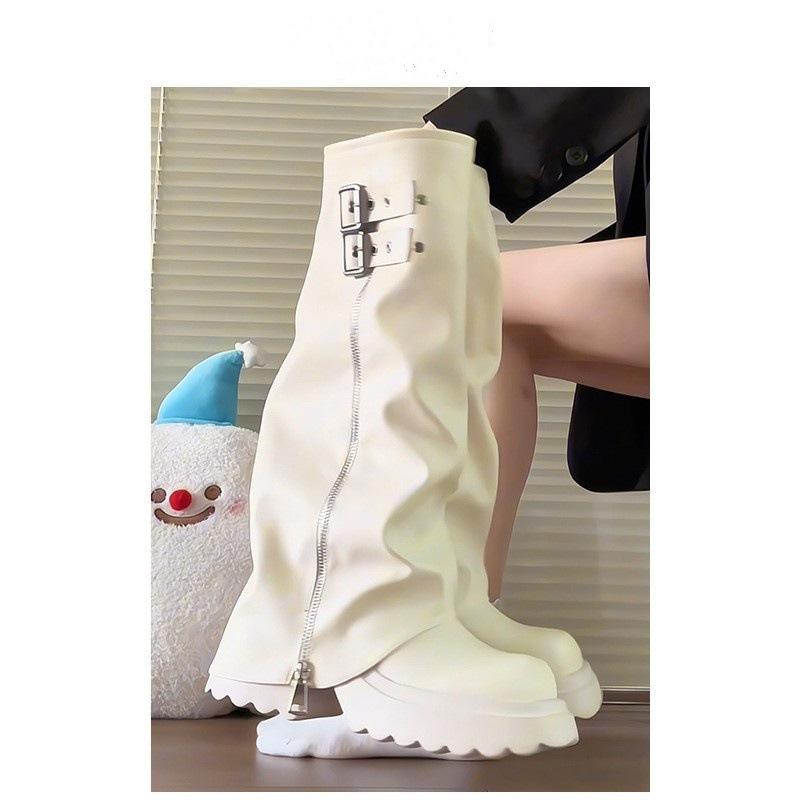 Big head pant boots stacking boots women's thick-soled heightening western boots but knee boots tall knight boots