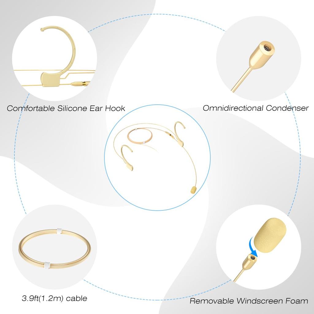 KIMAFUN HeadsetHodebåret Mikrofon, Over-Øret Hengende Kondensatormikrofon, Kompatibel med Shure Trådløst System Bodypack Sendere, Ideell for