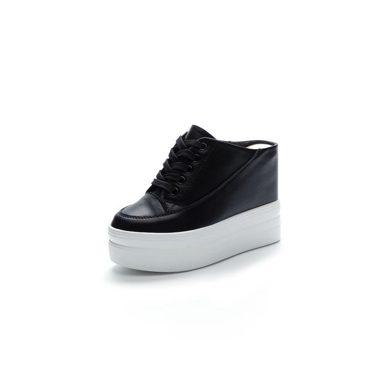 Mode 11CM Äkta Läder Mode Höjdökande Kvinnor Dam Casual Plattforms Wedge Dam Slip-on Sko Sommar