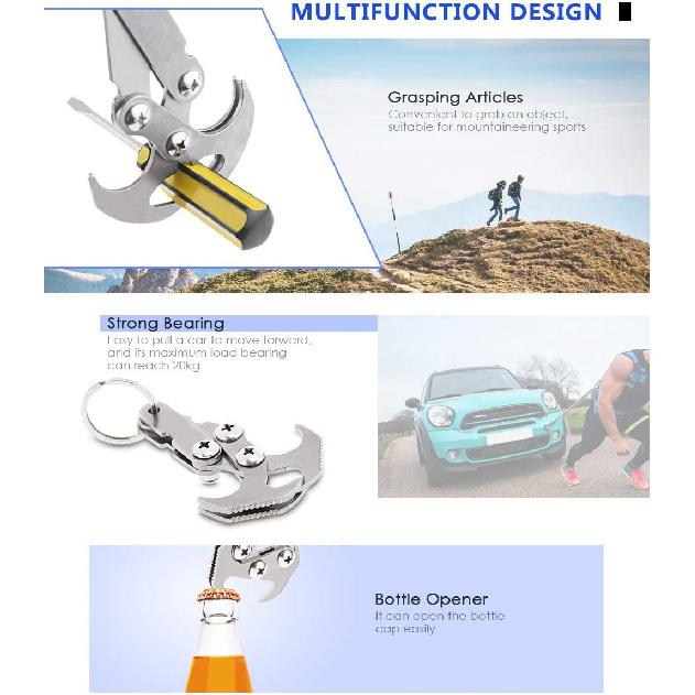 Grappling Gravity Hook Survival Carabiner Stainless Steel Multifunctional Rescue EDC Tool Tactical Emergency Key Chains for Outdoor Climbing