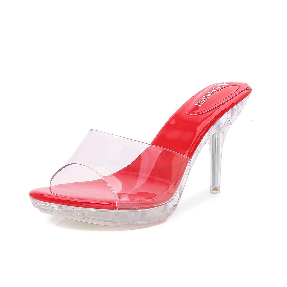 New summer fashion car model catwalk transparent crystal heel high heels women