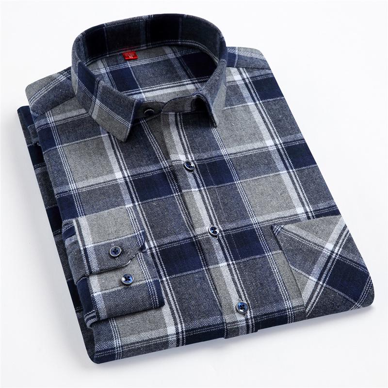 Men's Trendy Plaid Slim Fit Long Sleeve Shirt - Comfortable & Casual.
