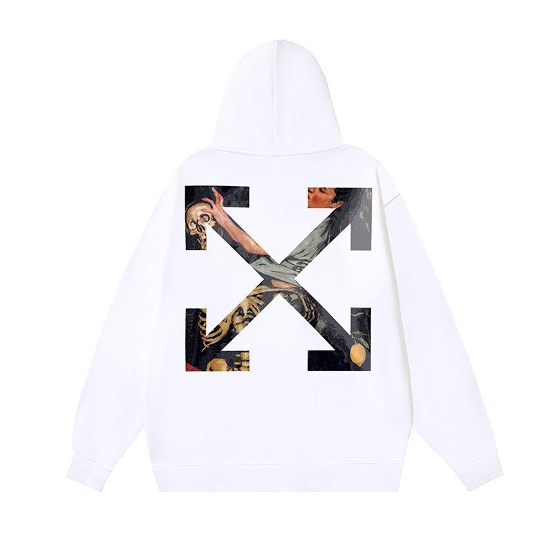 Off-White 2025 Autumn and Winter New Oil Painting Arrow Pattern Printed Hooded Sweatshirt for Men and Women