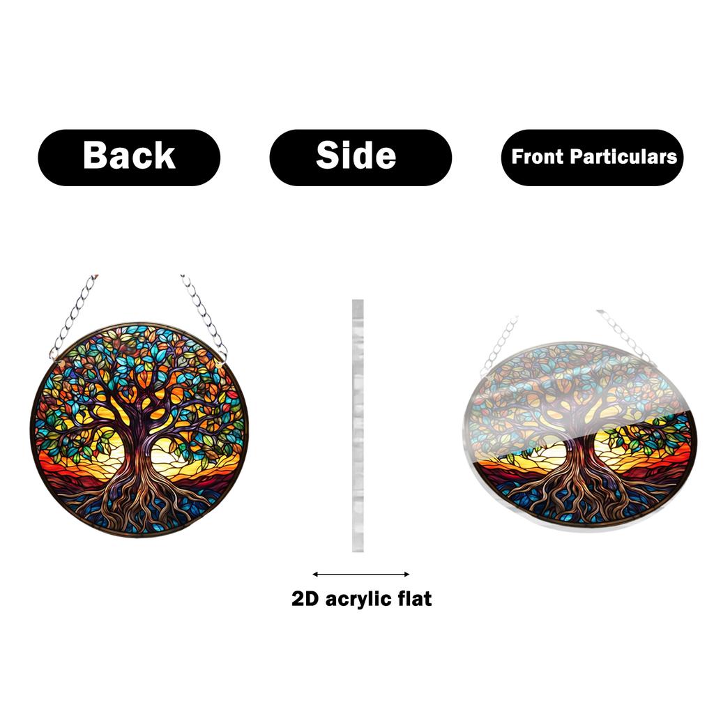 Acrylic Hanging Ornament - Tree of Life Design, Colorful Stained Glass Decoration for Window, Home, Garden, Indoor Outdoor Use